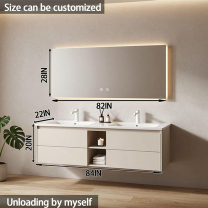 60"-84"Wall-Mounted Bathroom Vanity Set with Dual Sinks & Large Lighted Smart Mirror