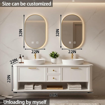 60”-84”Double Floating Vanity Modern LED Mirror Wall Mounted Bathroom Cabinet