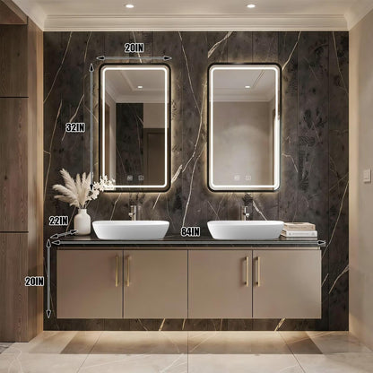 60"-96"Modern Bathroom Vanity with Black Marble Top & Gold Hardware