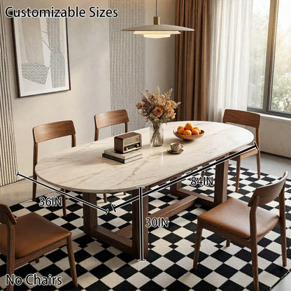 56“-96”Modern Oval Marble Dining Table, Contemporary Table with Sturdy Wood Legs