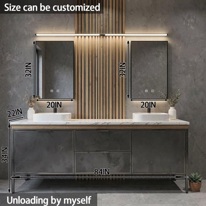 60"-84"Modern Concrete-Look Bathroom Vanity Set with Dual Sinks & Metal Frame