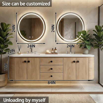 60"-84"Modern Light Oak Floating Bathroom Vanity Set with Black Hardware