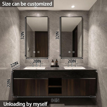 60"-84"Floating Dark Wood Bathroom Vanity with Marble Top & Dual LED Mirrors