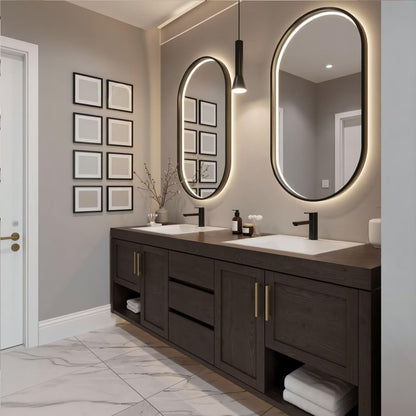 60”-96”Modern Bathroom Vanity with Double Sinks, Storage & LED Mirrors