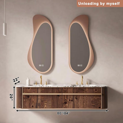 60”-84” 2-Pack Irregular LED Bathroom Mirror, Wall Mounted Lighted Mirror with Anti-Fog & Dimmable for Vanity, Rose Gold Frame