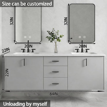 60"-84"Modern Minimalist Bathroom Vanity with Marble Countertop & Double Sinks