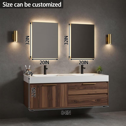 60”-84“Wall-Mounted Bathroom Vanity with Integrated Sink Top & Soft-Close Storage