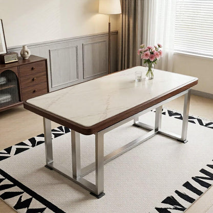 56"-88"Modern Rectangular Dining Table with Marble Top & Metal Frame