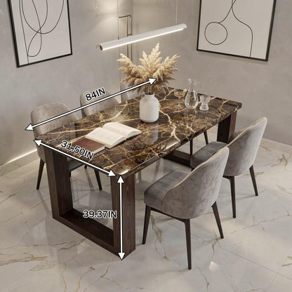 56"-88"Luxury Rectangular Dining Table, Dark Marble Top with Wood Frame Legs
