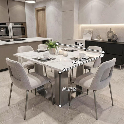 56"-88"Modern Rectangular Dining Table, White Marble Top with Metal Legs