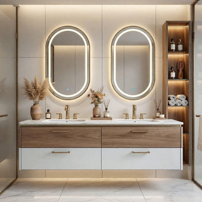 60"-96"Modern Bathroom Vanity with Double Sink, Wood-White Cabinet & Matching Side Cabinet