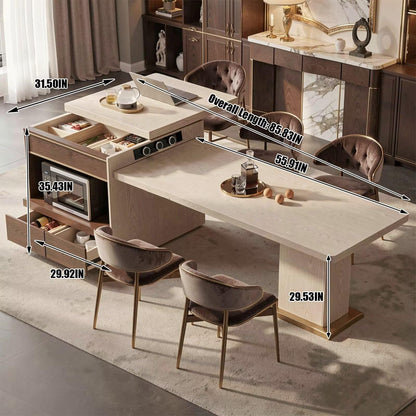 86"-102"Modern Wood Kitchen Island Combo with Lift Top, Built-in Outlets & Microwave Cabinet