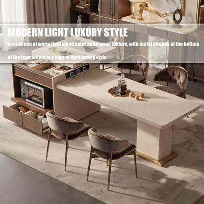 86"-102"Modern Wood Kitchen Island Combo with Lift Top, Built-in Outlets & Microwave Cabinet