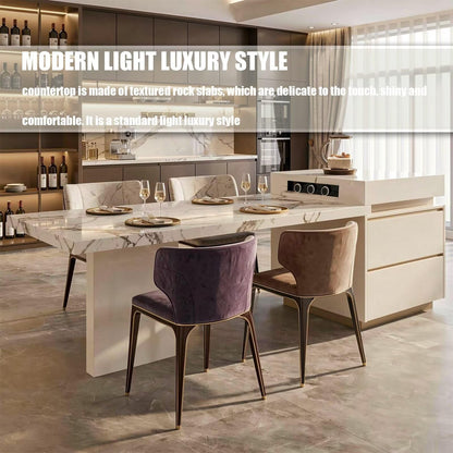 86"-102"Elegant Marble Kitchen Island Dining Set with Gold Accents & Modern Storage