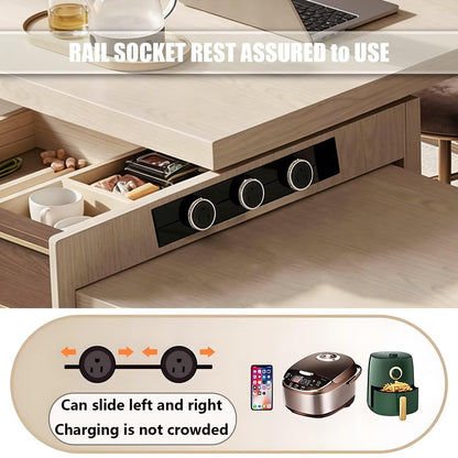 86"-102"Modern Wood Kitchen Island Combo with Lift Top, Built-in Outlets & Microwave Cabinet