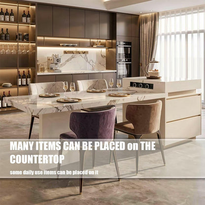 86"-102"Elegant Marble Kitchen Island Dining Set with Gold Accents & Modern Storage