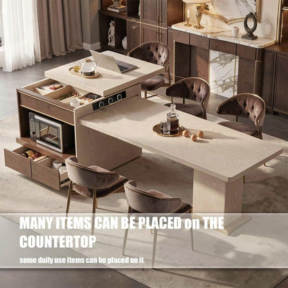 86"-102"Modern Wood Kitchen Island Combo with Lift Top, Built-in Outlets & Microwave Cabinet