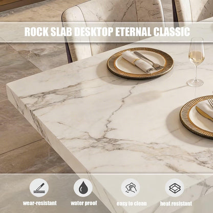 86"-102"Elegant Marble Kitchen Island Dining Set with Gold Accents & Modern Storage