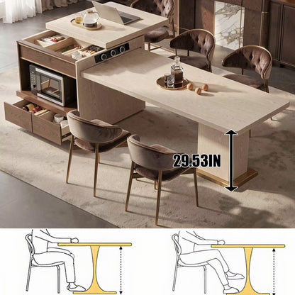 86"-102"Modern Wood Kitchen Island Combo with Lift Top, Built-in Outlets & Microwave Cabinet