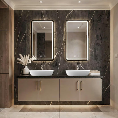 60"-96"Modern Bathroom Vanity with Black Marble Top & Gold Hardware
