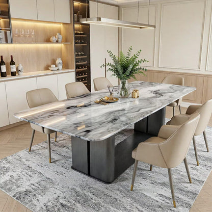 56"-96"Modern Marble Dining Table, Rectangular Table with Sleek Metal Base for Dining Room
