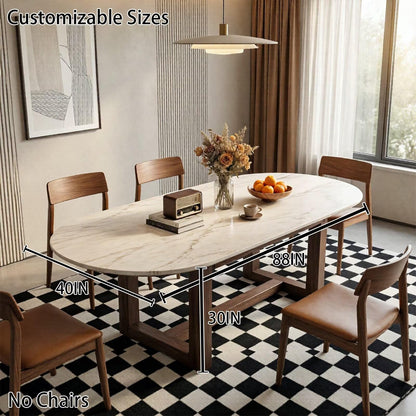 56“-96”Modern Oval Marble Dining Table, Contemporary Table with Sturdy Wood Legs