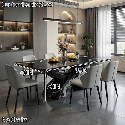 56"-96"Luxury Black Marble Dining Table, Contemporary Kitchen Table with Artistic Base