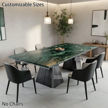56"-96"Modern Emerald Green Marble Dining Table, Large Kitchen Table with Sturdy Pedestal Base