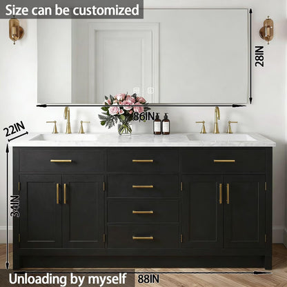 64"-96"Modern Farmhouse Bathroom Vanity Set with Large LED Mirror & Ample Storage
