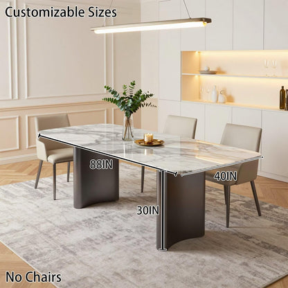 56"-96"Modern Marble Dining Table, Rectangular White Marble Table with Sleek Metal Legs