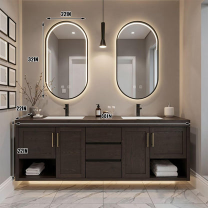 60”-96”Modern Bathroom Vanity with Double Sinks, Storage & LED Mirrors