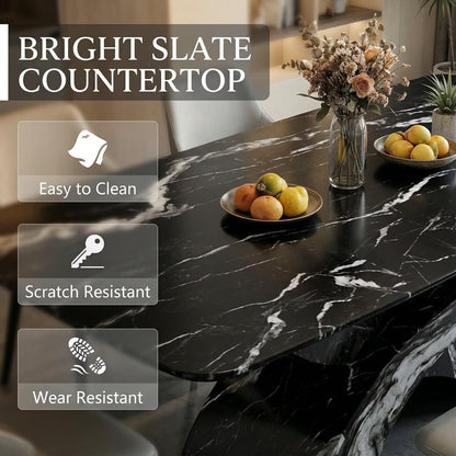56"-96"Luxury Black Marble Dining Table, Contemporary Kitchen Table with Artistic Base