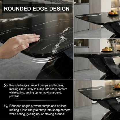 56"-96"Luxury Black Marble Dining Table, Contemporary Kitchen Table with Artistic Base