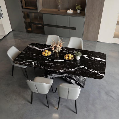 56"-96"Luxury Black Marble Dining Table, Contemporary Kitchen Table with Artistic Base
