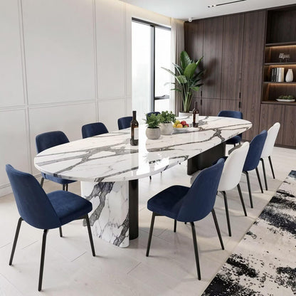 56"-96"Luxury Oval Dining Table with Marble Vein Sintered Stone Top for Dining Room