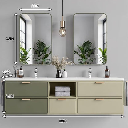 60"-96"Modern Green Bathroom Vanity with White Top & Soft-Close Drawers