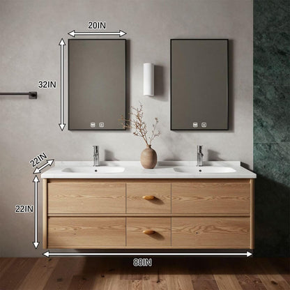 60"-96"Modern Floating Bathroom Vanity, Light Oak Double Sink Cabinet with Drawers