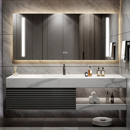 40"- 72" Floating Bathroom Vanity Set with Illuminated Mirror and Sink