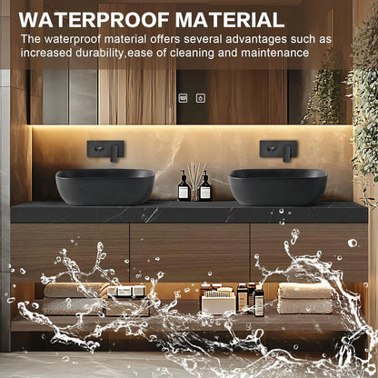 60” - 68” Minimalist Bathroom Vanity Includes Grey Sink & Wood Grain Cabinet