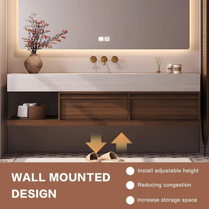 48” - 64” Natural Elegant Bathroom Vanity Includes Medieval Style & Square Mirror
