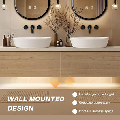 60” - 84” Floating Bathroom Vanity with Symmetrical Cabinet & Vessel Sink