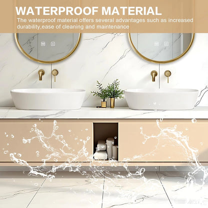 60” - 78” Minimalist Practical Bathroom Vanity Includes Beige Cabinet & Irregular Mirrors