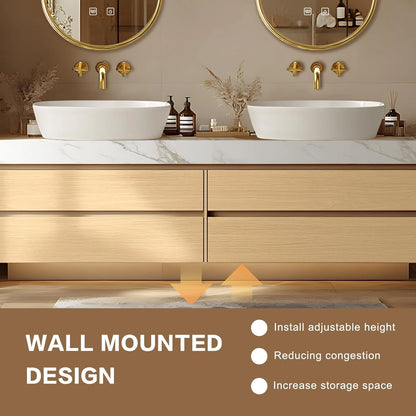 60” – 96” Exquisite Floating Bathroom Vanity Includes Above Counter Sinks & Irregular Mirror