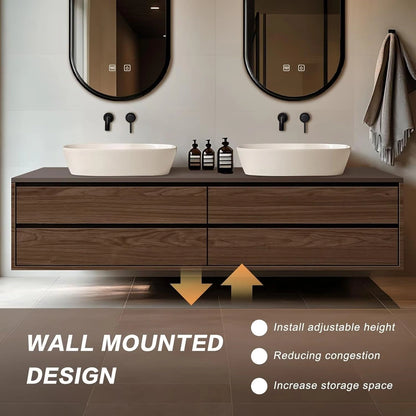 60” - 78” Simple Modern Bathroom Vanity with Above Counter Design & Double Sinks