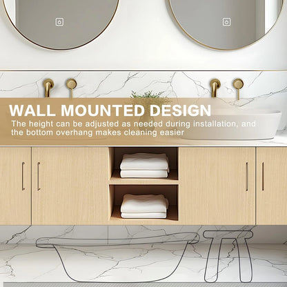 60” - 84” Simple Log Bathroom Vanity with Above Counter Sinks & White Countertop