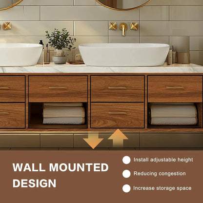 68” - 92” Modern Log Bathroom Vanity Includes Patterned Countertop