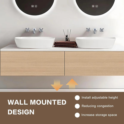 60” - 78” Art Simple Bathroom Vanity with Hidden Handle & Round Mirror