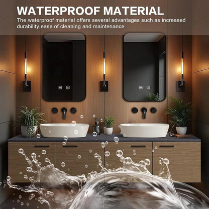 60” - 84” Brown Practical Bathroom Vanity with Black Slate Countertop and Wood Grain Cabinet