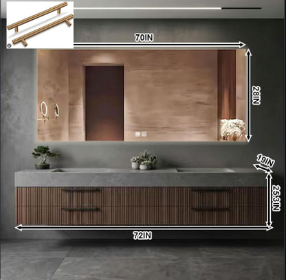 60‘’-96‘’ Modern Floating Double Sink Vanity with Grey Stone Top