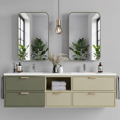 60"-96"Modern Green Bathroom Vanity with White Top & Soft-Close Drawers